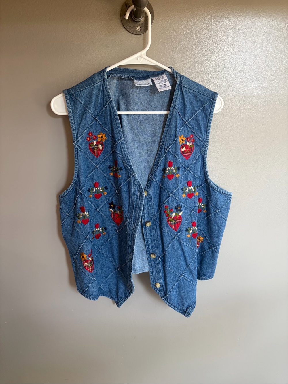 Denim Embroidered Heart Vest